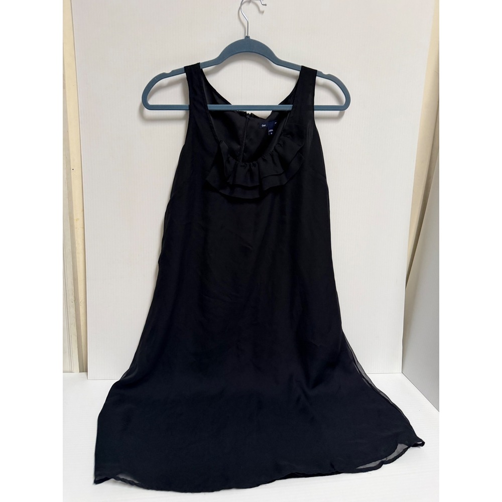 Gap Womens Black Ruffle Neck Sleeveless A-Line Cocktail Dress Size 10 ( no belt)